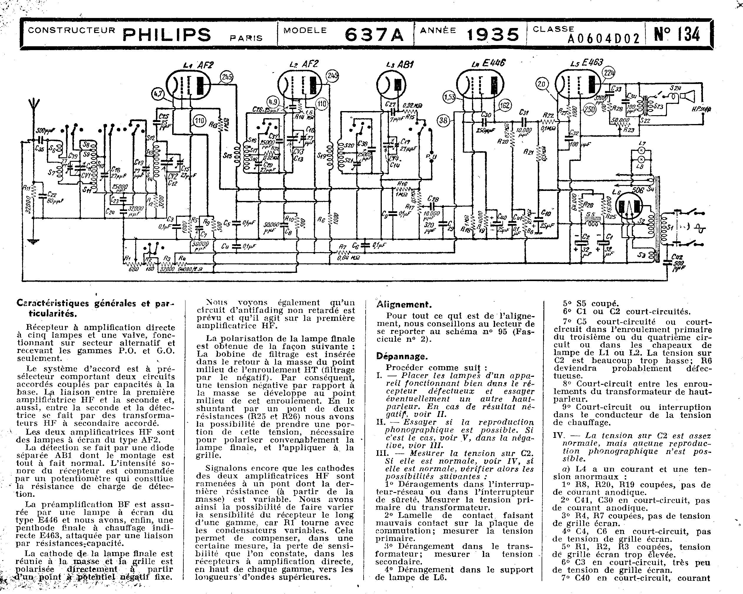 Philips 637 A Schéma (p1) Schémathèque de Toute la Radio