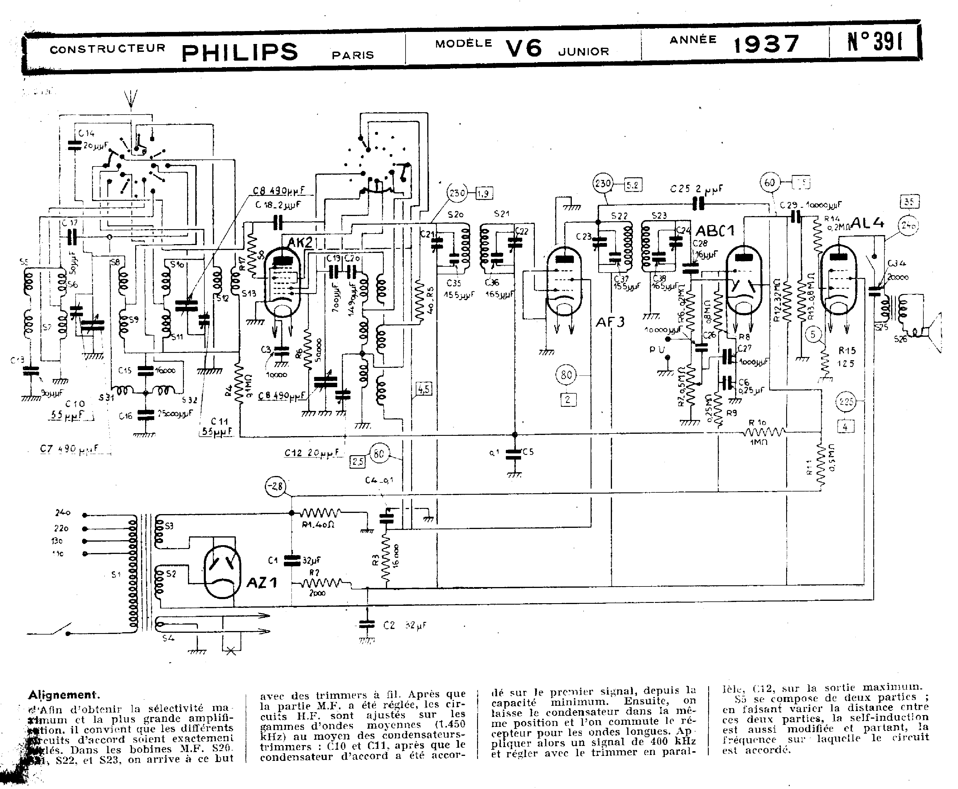 Philips V 6 A Schéma Schémathèque Toute la Radio p.1