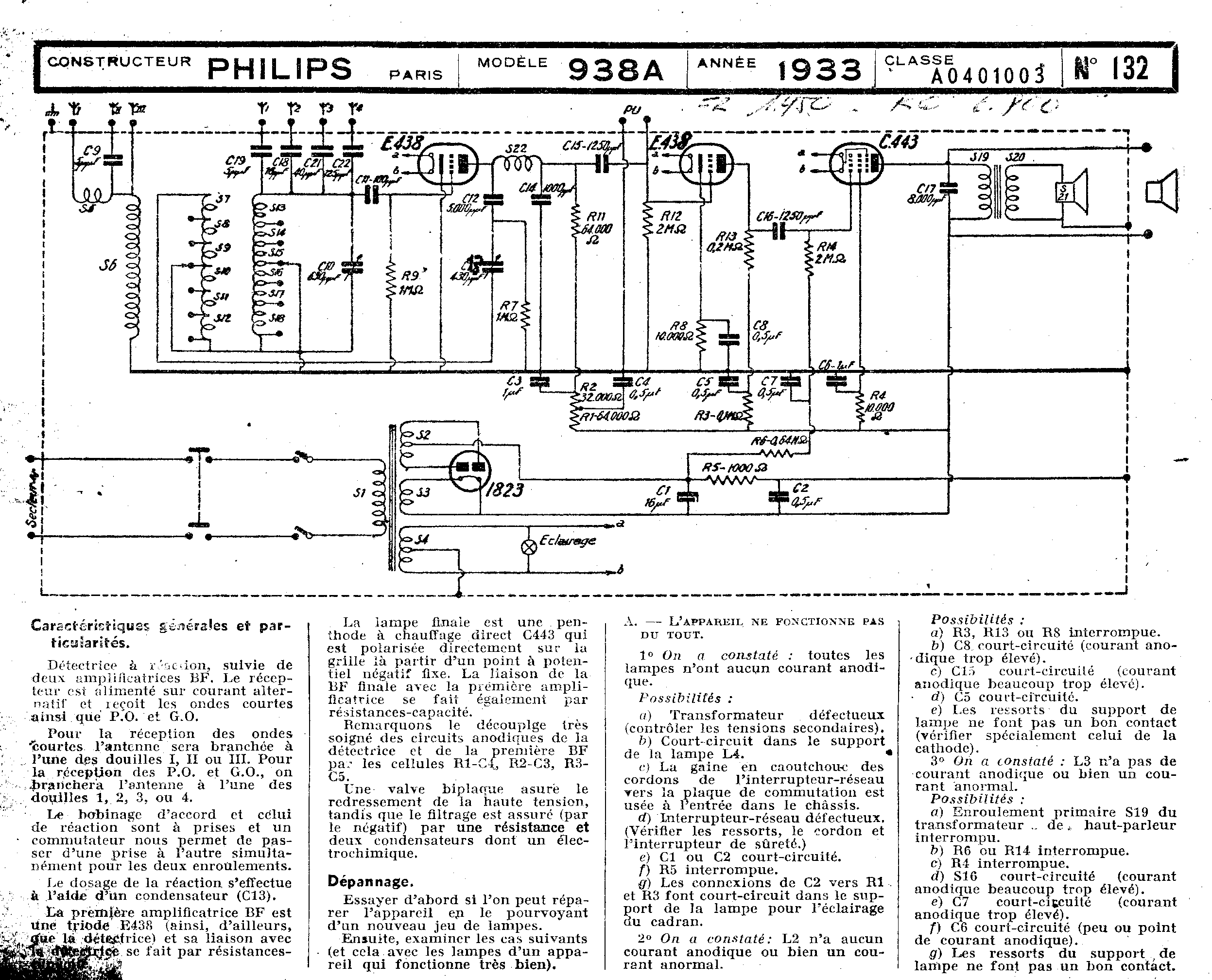 Philips 938 A Schéma Schémathèque Toute la Radio p.1