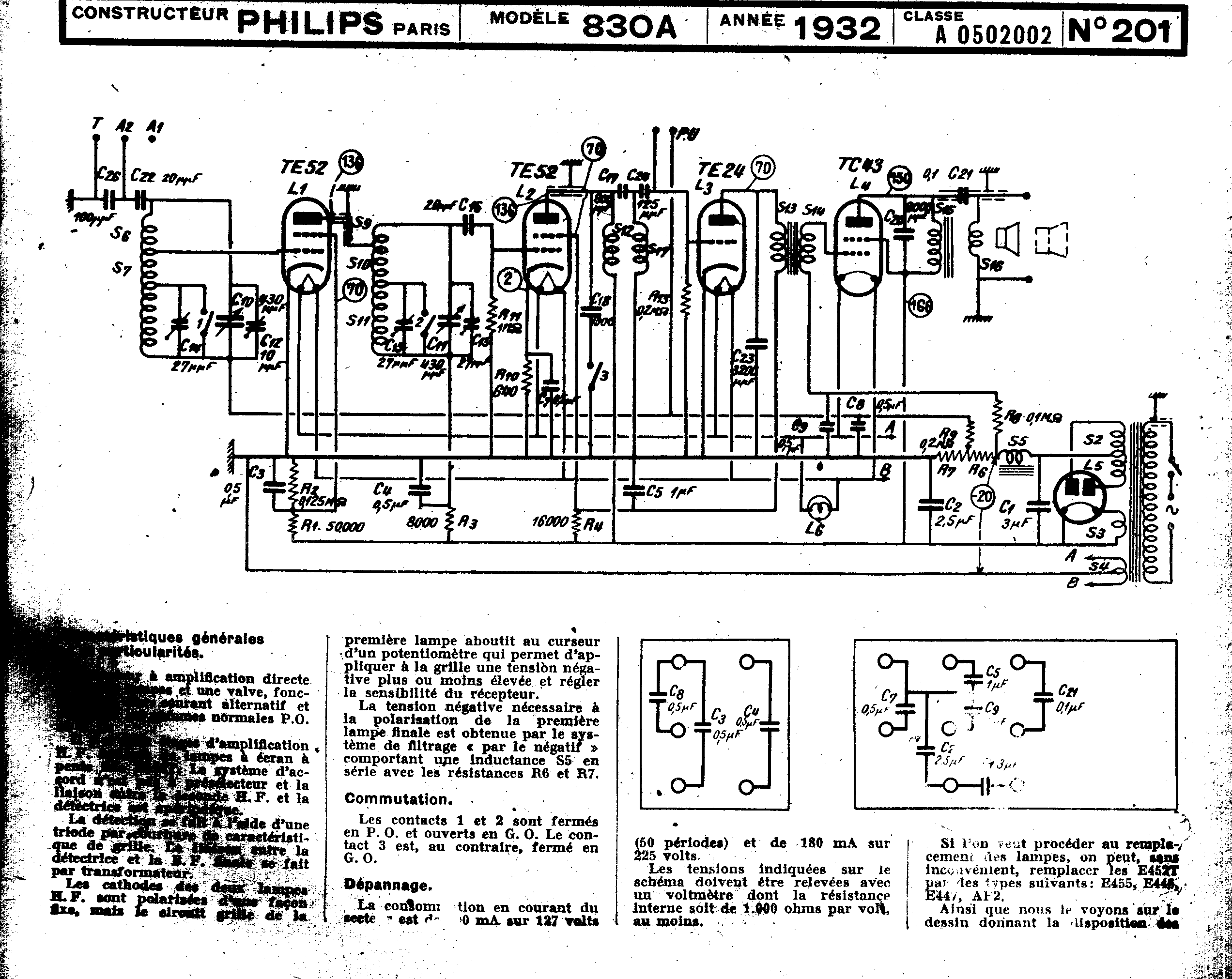 Philips 830 A Schéma Schémathèque Toute la Radio p.1