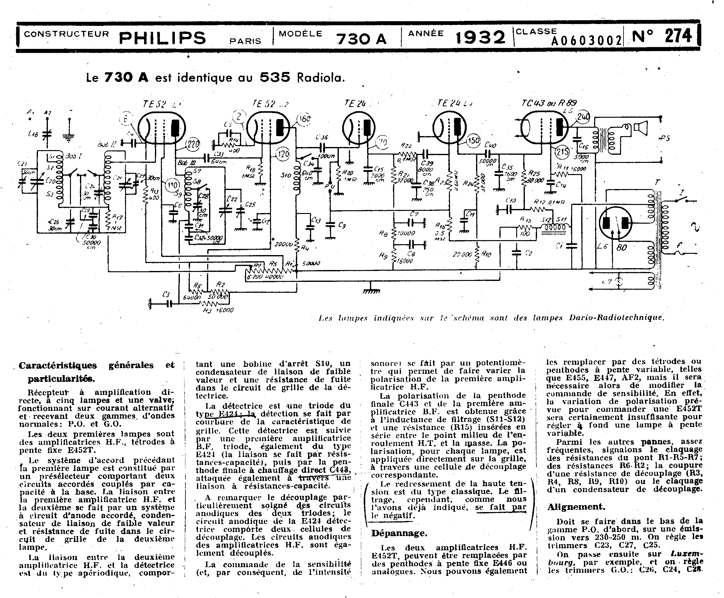 Philips 720 A, 730 A et 770 A Schéma Schémathèque Toute la Radio p. 1