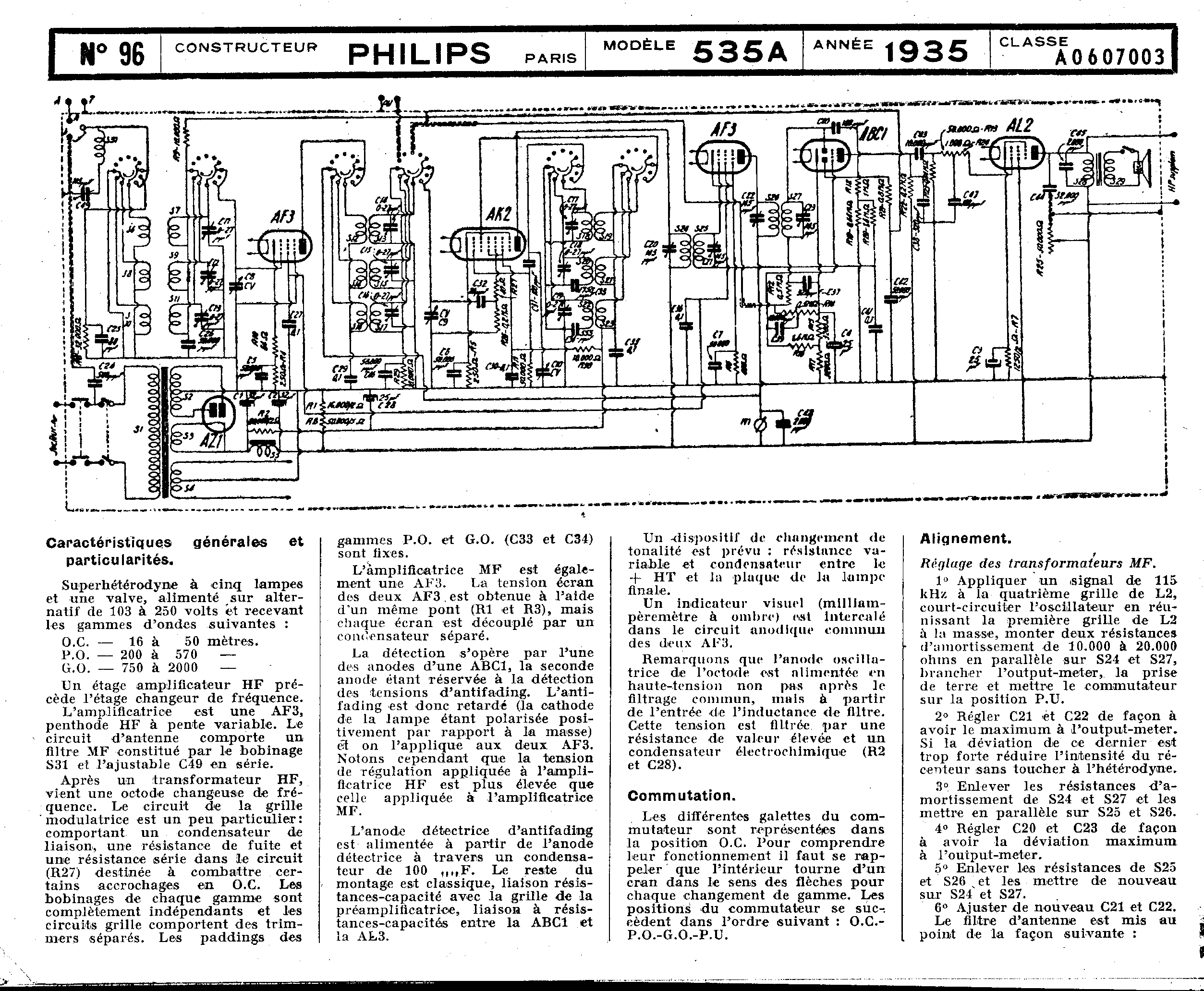 Philips 535 A Schéma Schémathèque Toute la Radio p.1