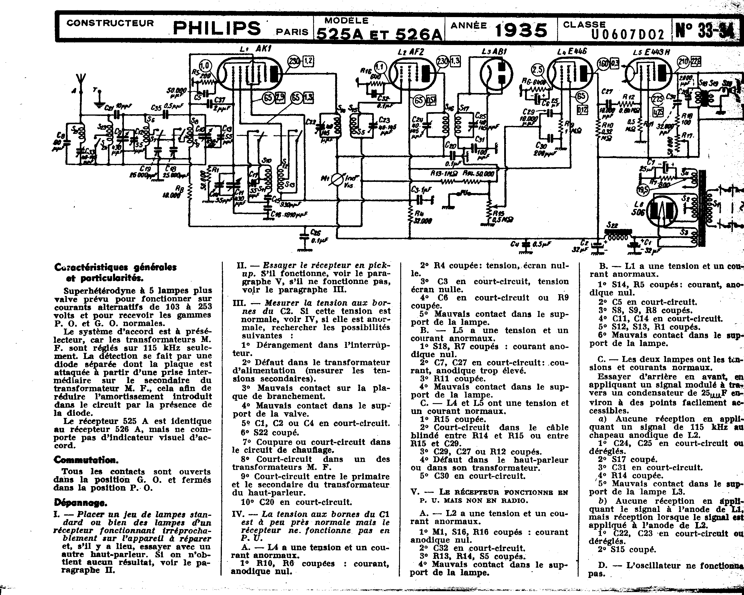 Philips 525 A Schéma Schémathèque Toute la Radio p. 1