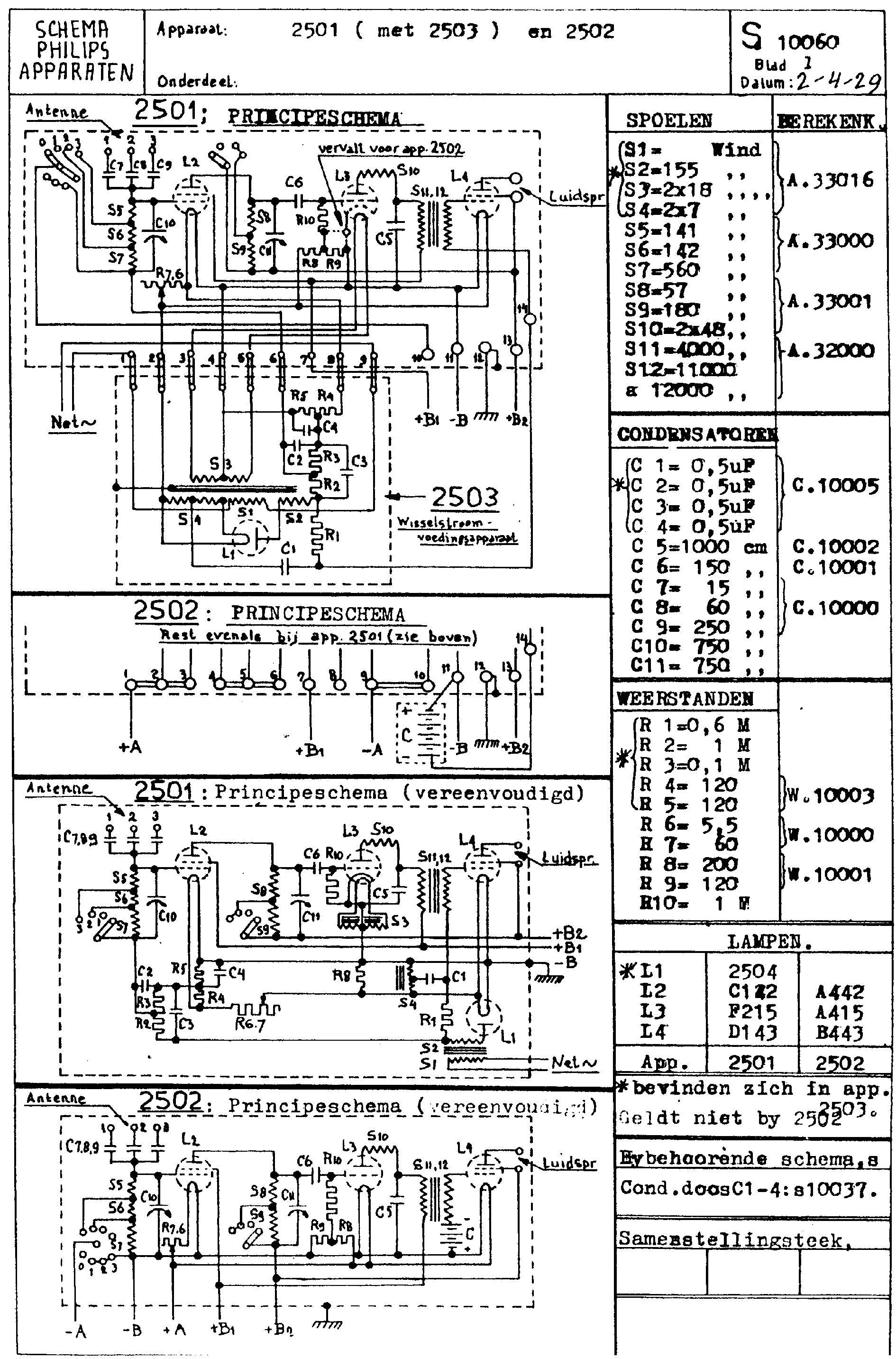 Philips 2501, 2502, 2503 Schéma Philips-Service