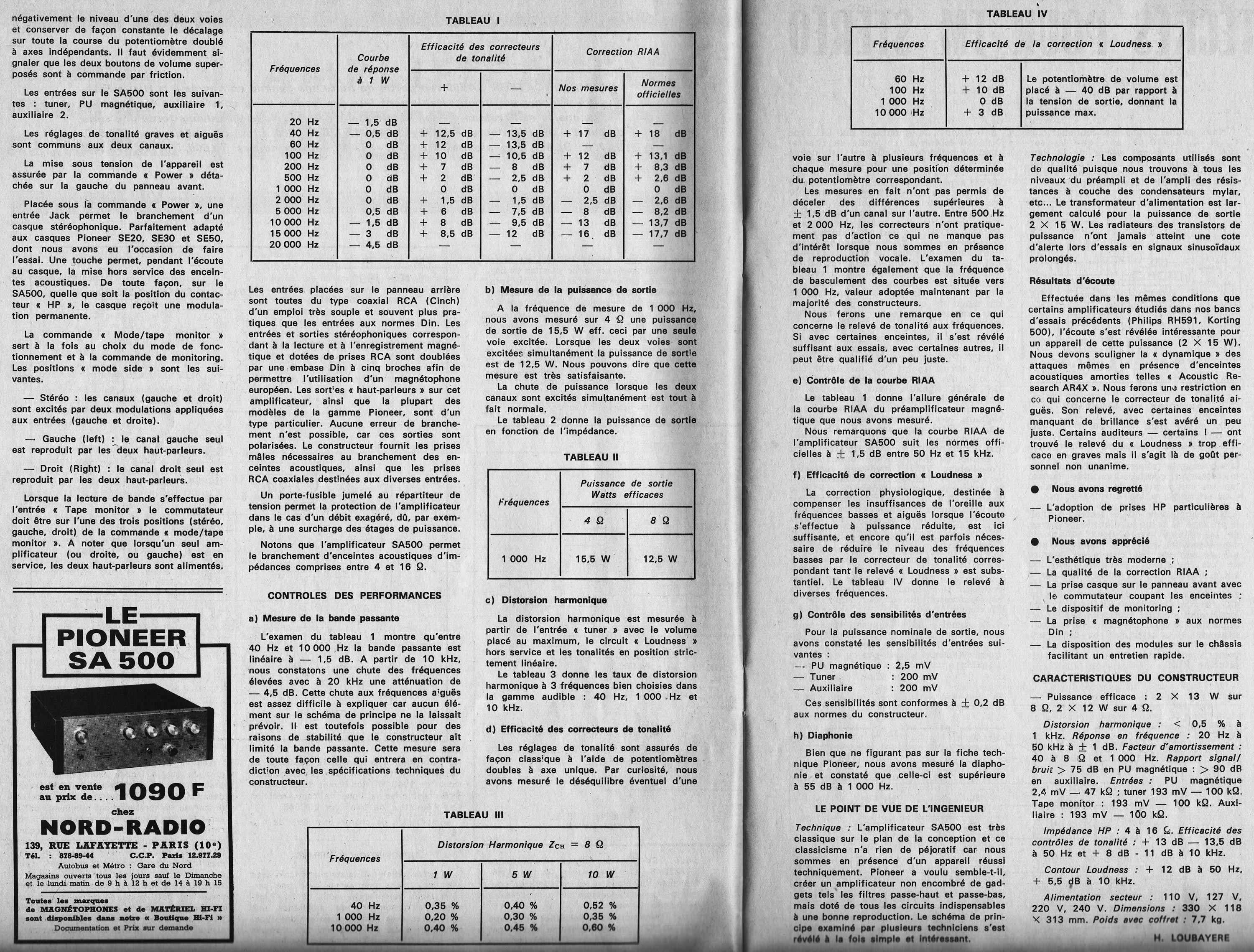 Pioneer SA-500 • Banc d'essai - Radio Plans février 1972 (4)