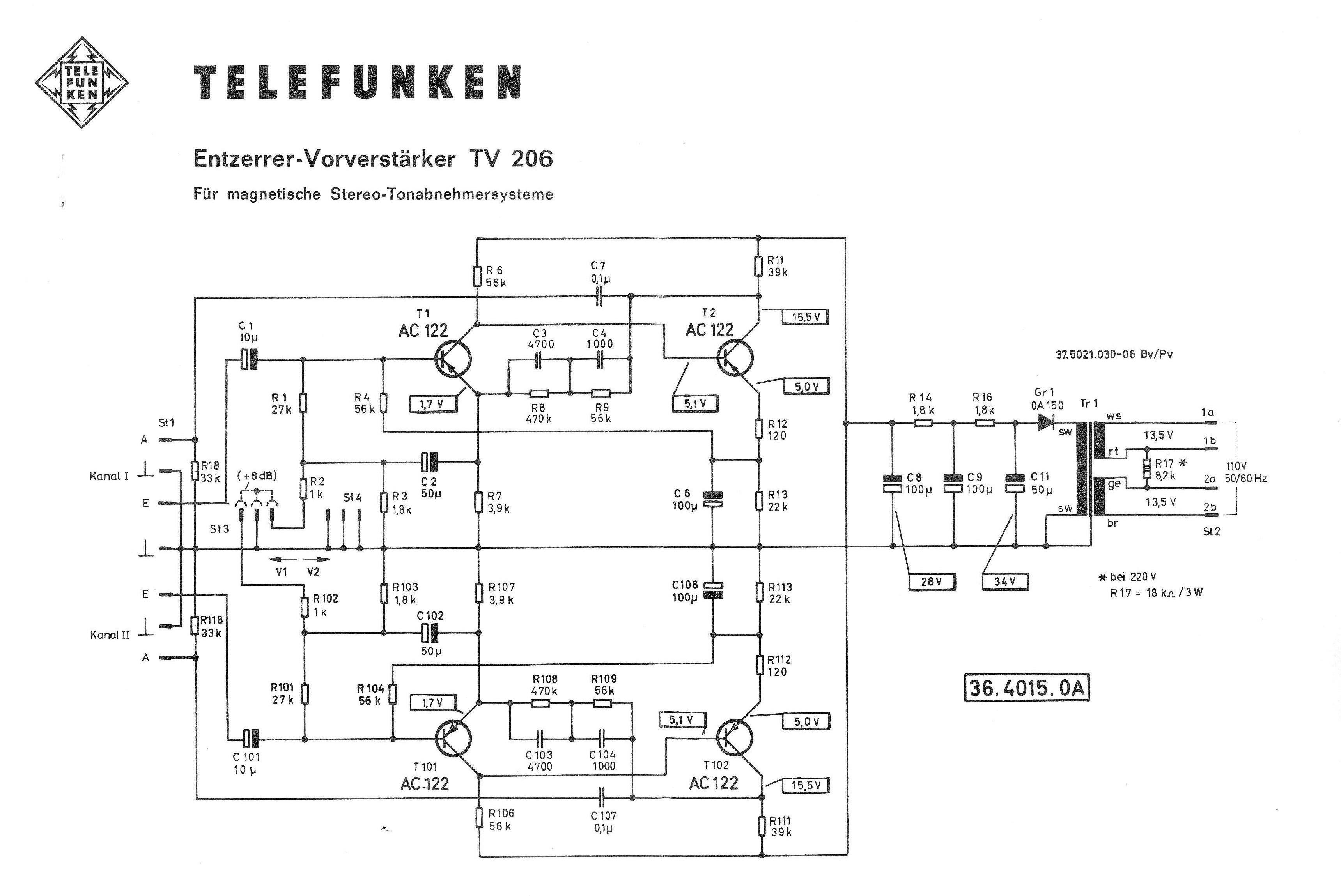 Telefunken TV 206 préamplificateur phono • Schéma