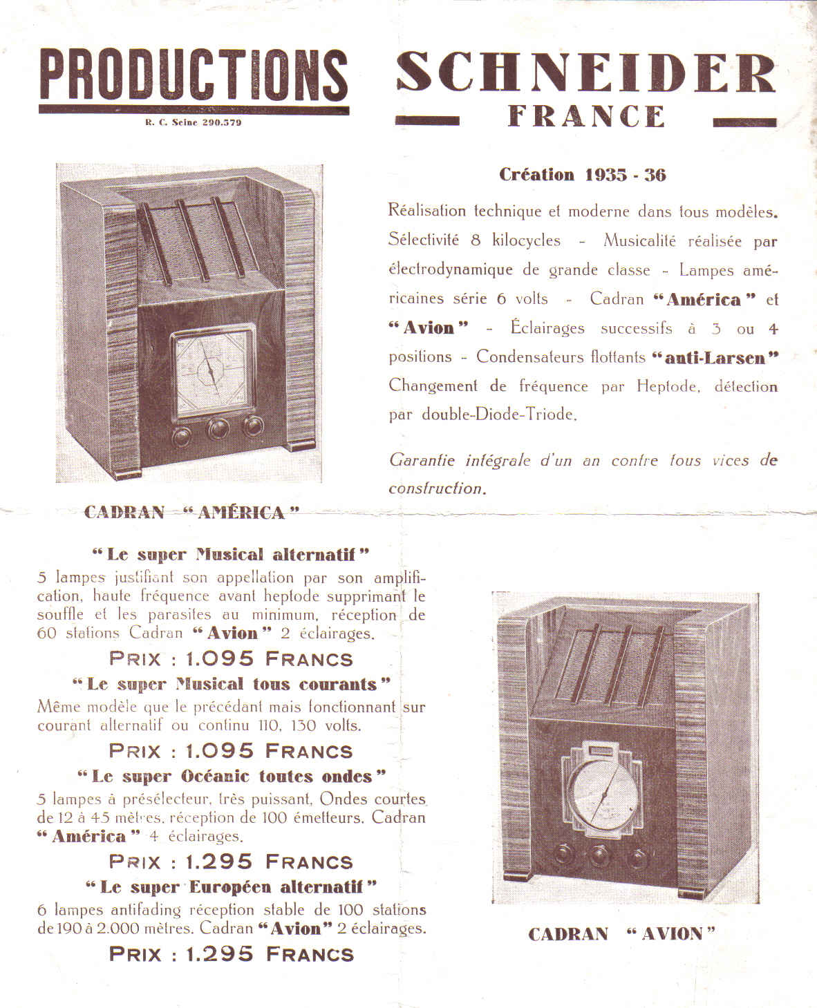 Schneider : Productions 1935-36.