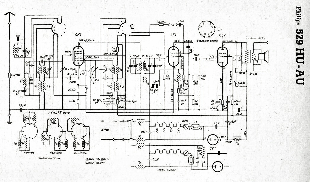 Philips 529 AU, 529 HU Schéma Schémathèque allemande