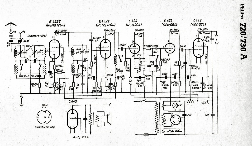 Philips 720 A, 730 A, 770 A Schéma schémathèque allemande