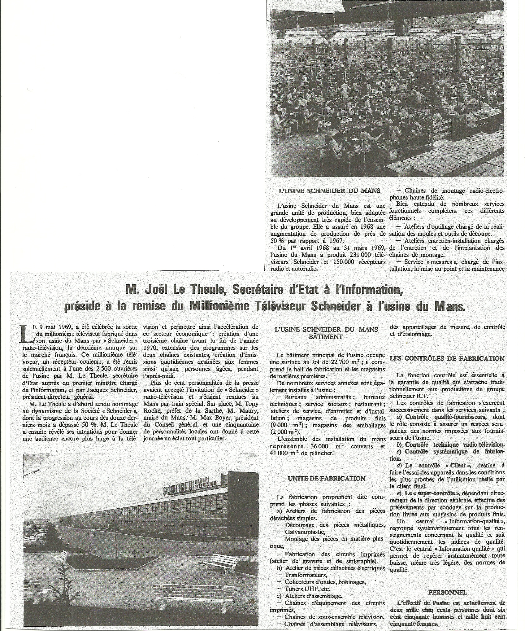 Schneider usines du Mans article juin 1969