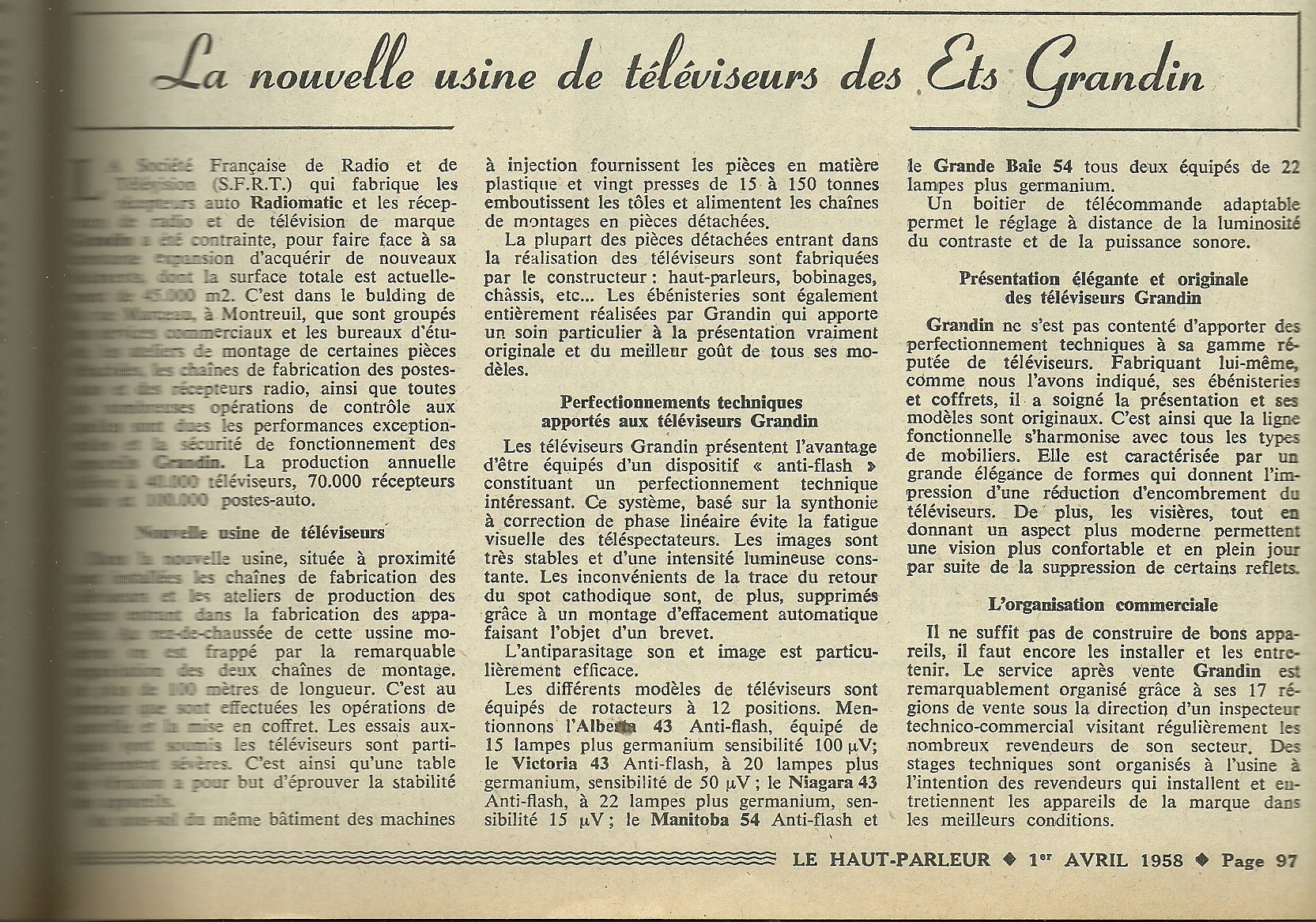 La nouvelle usine des téléviseurs Grandin