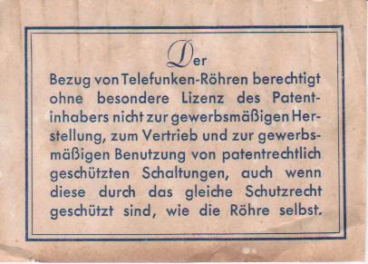 licence (à l`intérieur de la boîte pour un tube à vide)