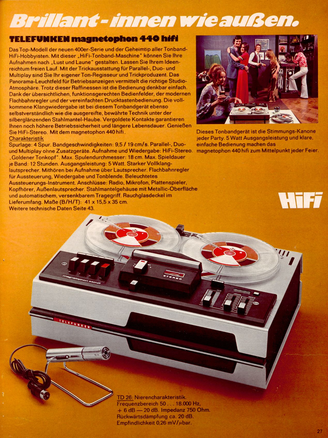 Telefunken Magnetophon 440 HiFi • Extrait de catalogue