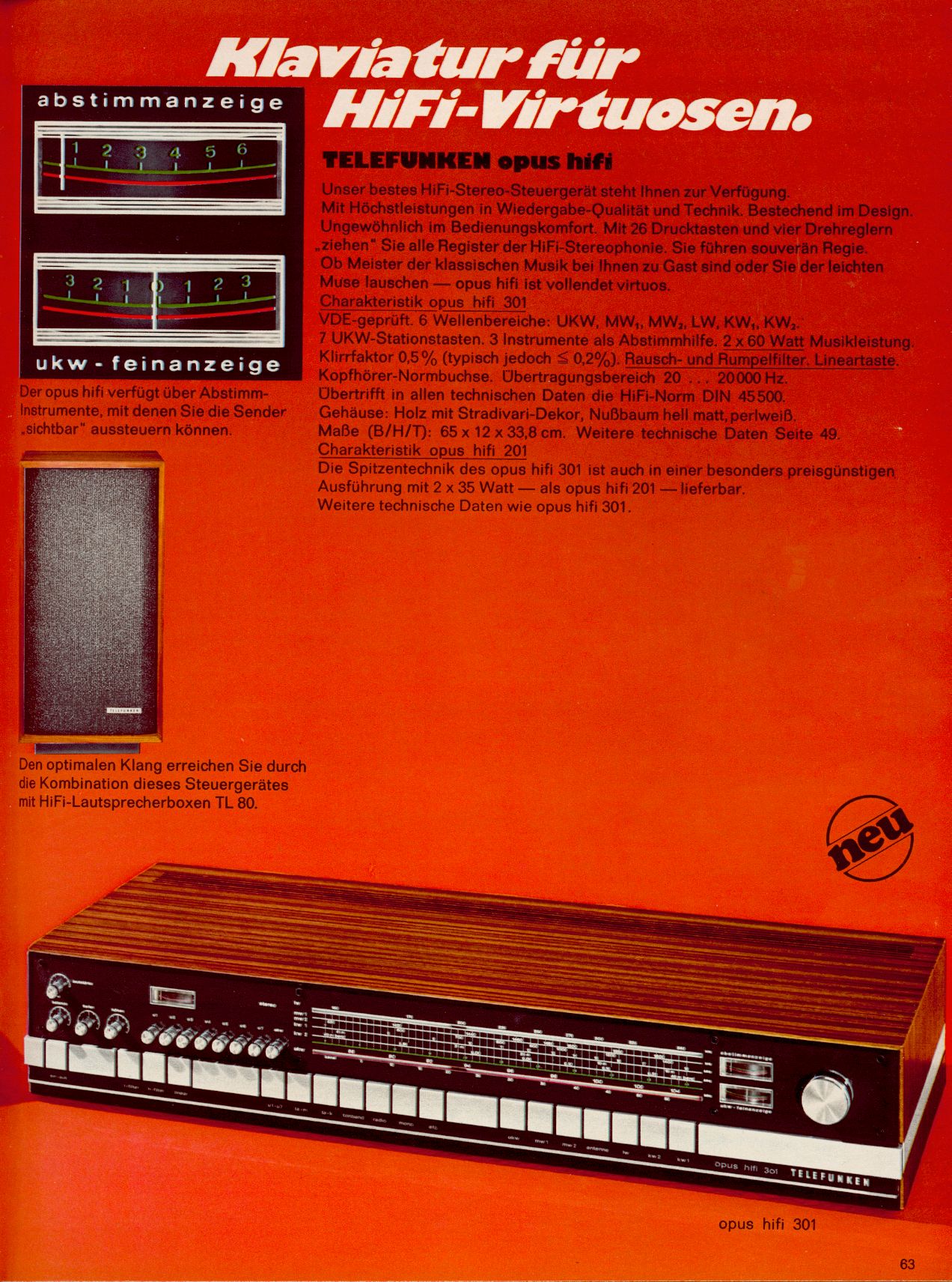 Telefunken Opus 301 HiFi • Extrait de catalogue (en allemand)