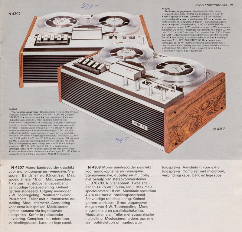 Philips N 4307 et N 4308 • Extrait de catalogue néerlandais