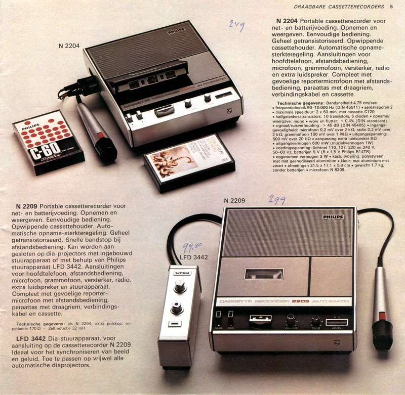 Philips N 2204 et N 2209 • Extrait de catalogue néerlandais