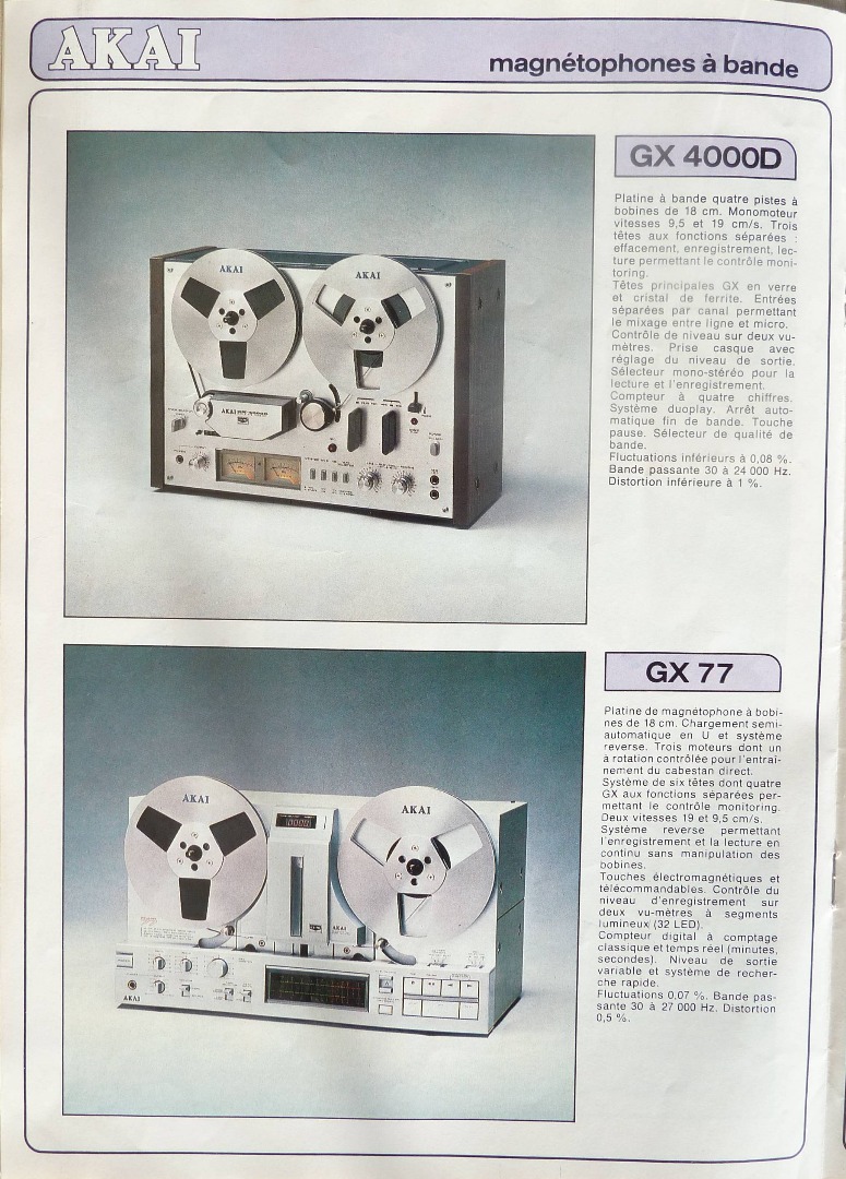 Akai GX-4000 D et GX-77 • Extrait de catalogue (en français)