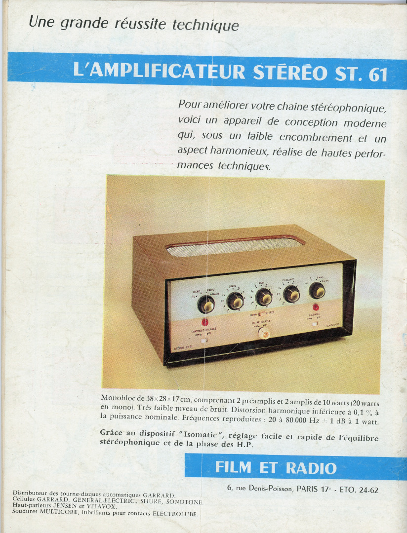 Film et Radio ST 61 • Publicité 1961