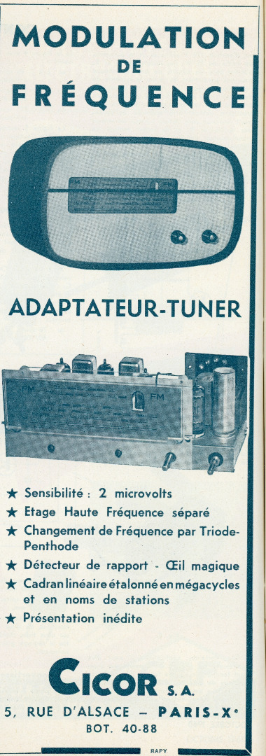Cicor Adaptateur Tuner FM • Publicité 1960