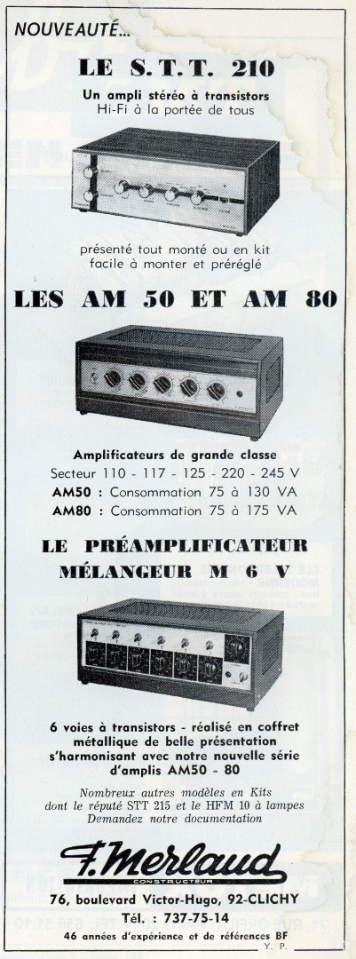Merlaud STT 210, AM 50, AM 80 et M 6 V • Publicité 1967
