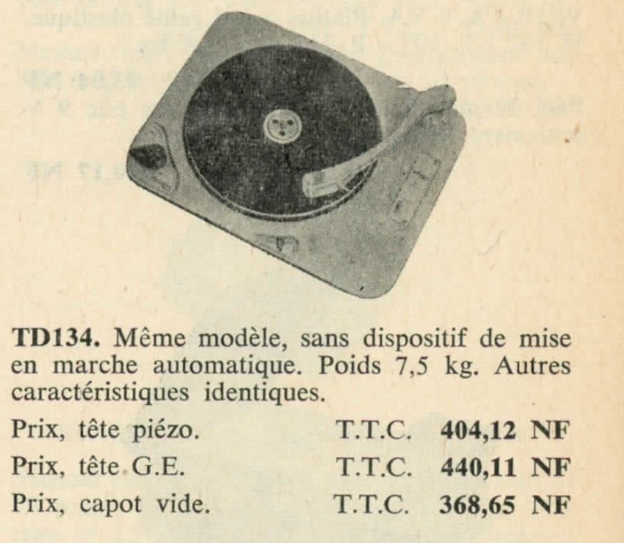 Thorens TD 134 • Publicité - Le Haut-Parleur numéro spécial avril 1960