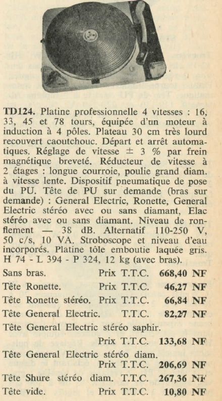 Thorens TD 124 • Publicité - Le Haut-Parleur numéro spécial avril 1960