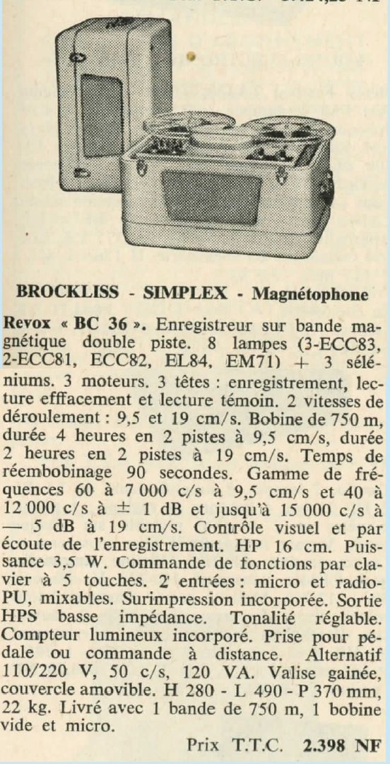 Revox B 36 • Publicité - Le Haut-Parleur - avril 1960