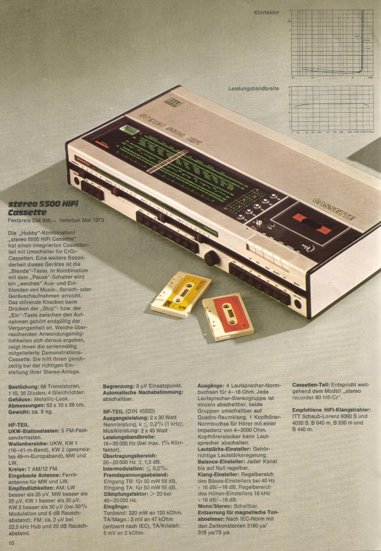 ITT Schaub-Lorenz Stereo 5500 HiFi Cassette • Extrait de catalogue