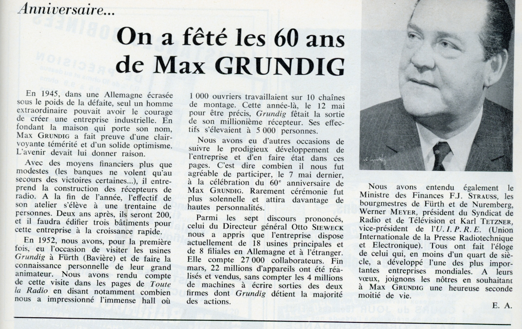 On a fêté les 60 ans de Max grundig