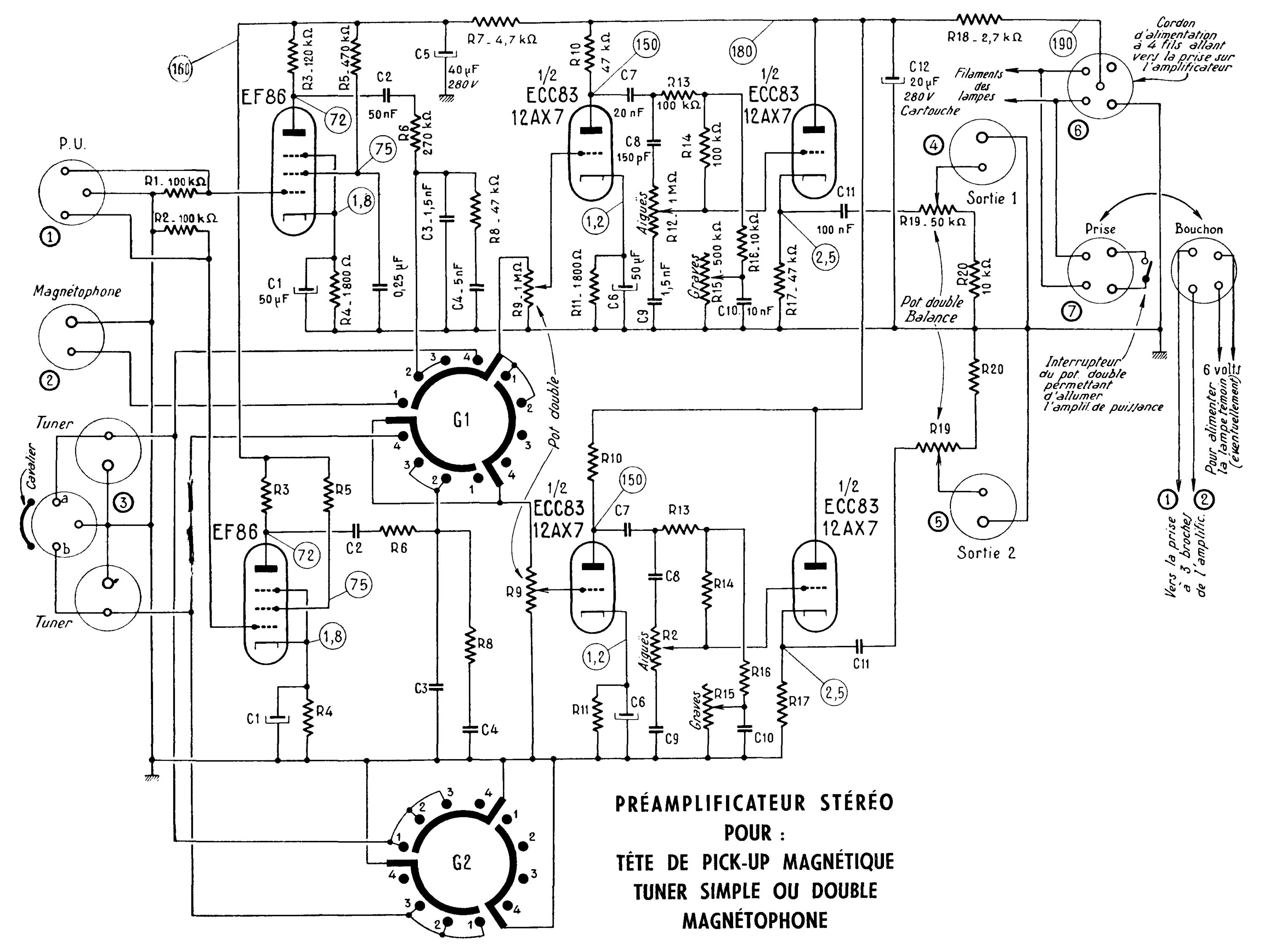 Magnétic-France Chaîne Hi-Fi 1959 • Schéma préamplificateur