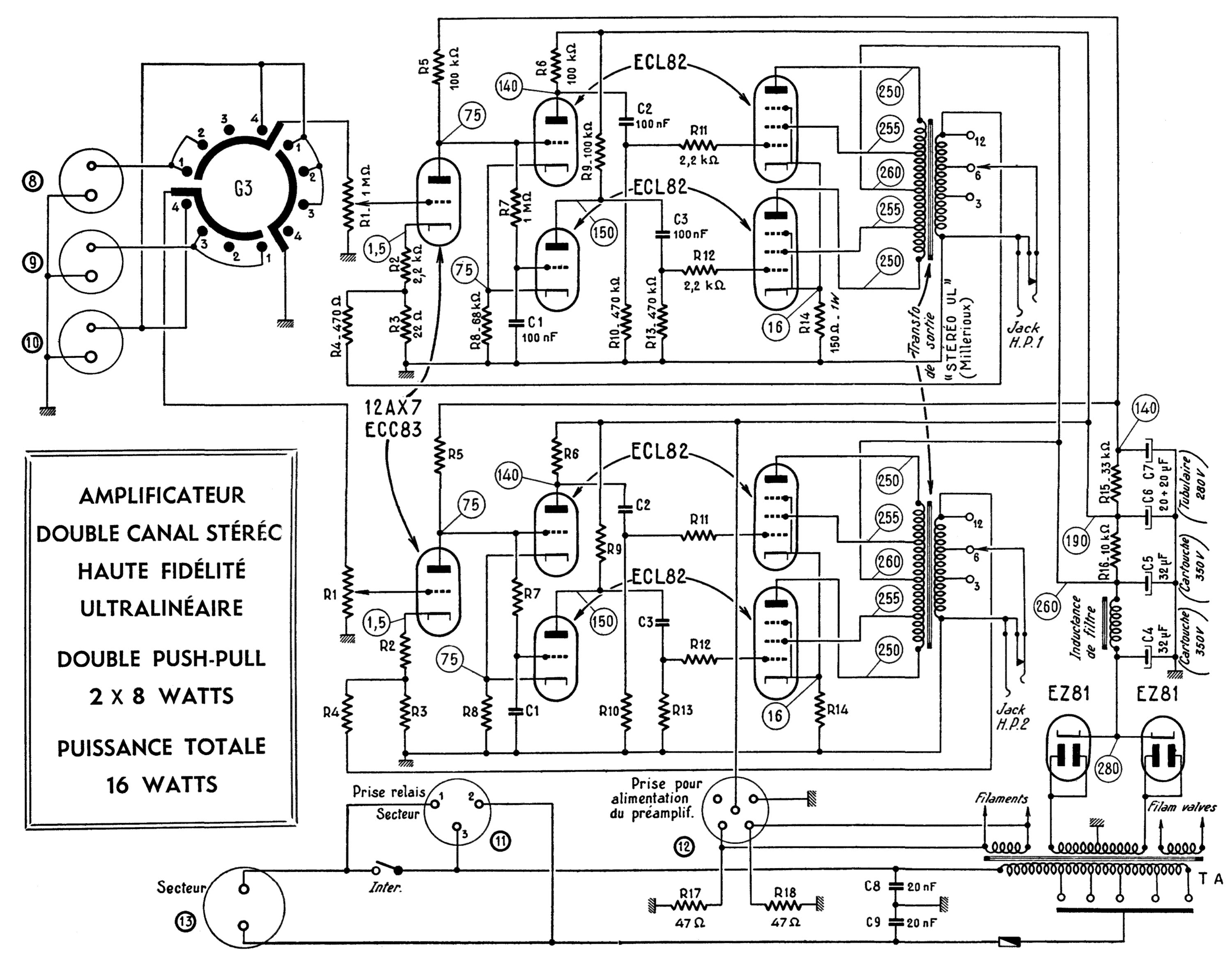 Magnétic-France Chaîne Hi-Fi 1959 • Schéma amplificateur