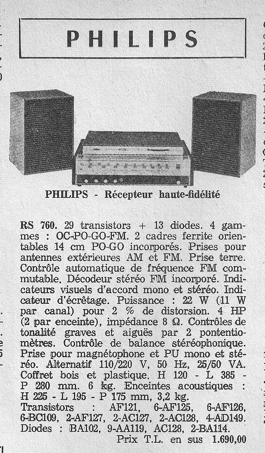 Philips 11 RS 760 Planistor • Publicité - Le Haut-Parleur 1967