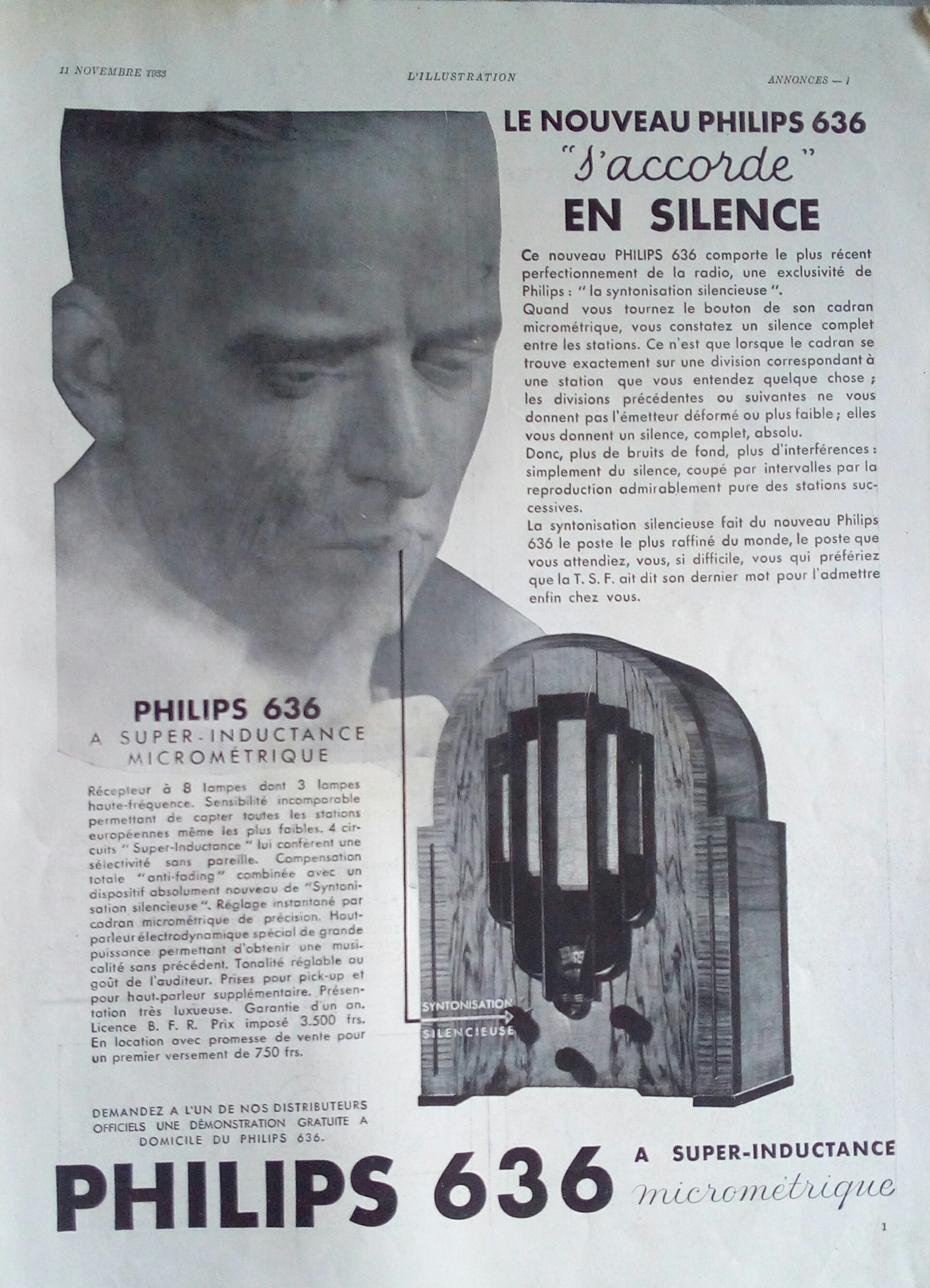 Philips 636 A Publicité - L'illustration 11 novembre 1933