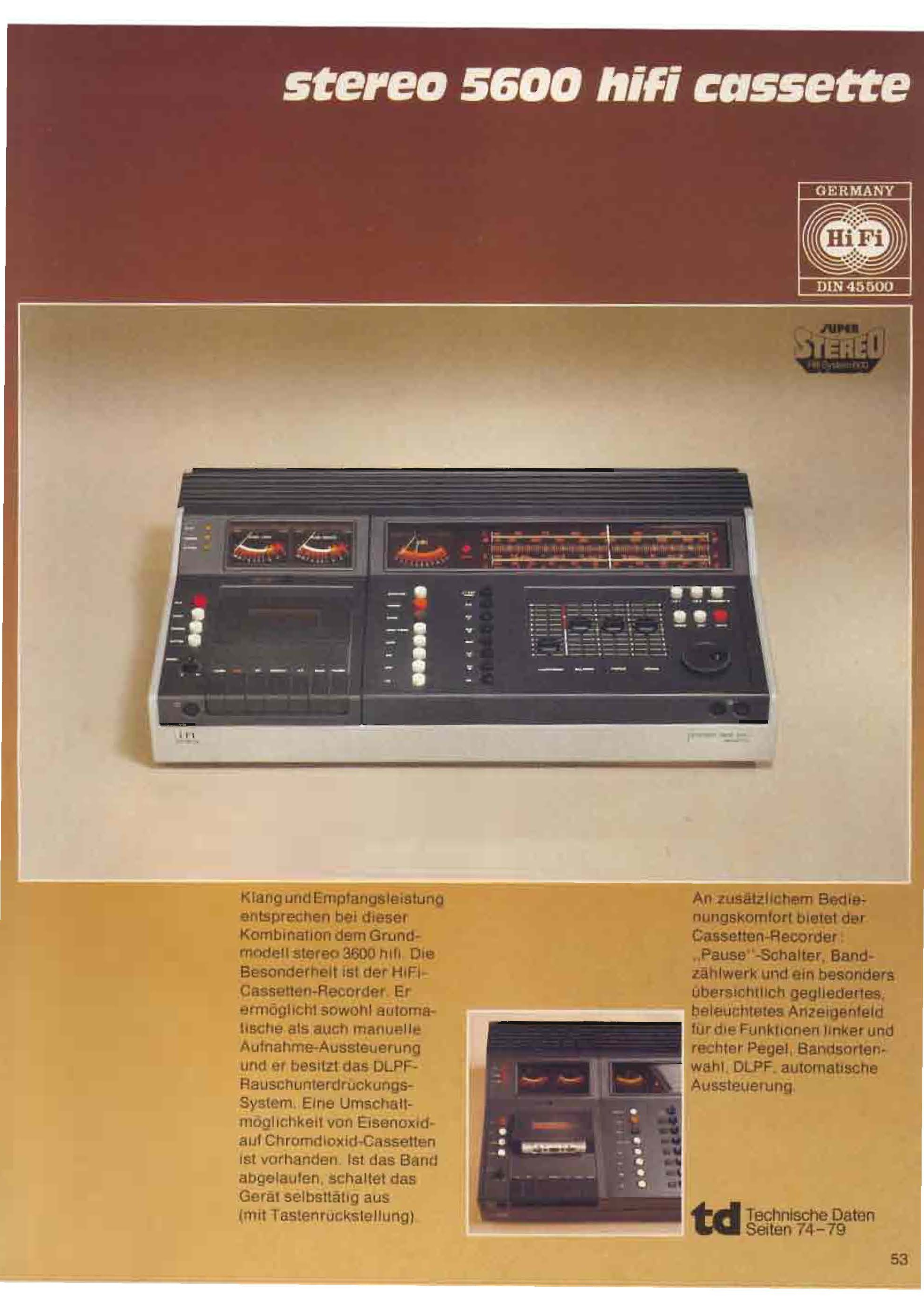 ITT Schaub-Lorenz Stereo 5600 HiFi Cassette • Extrait de catalogue