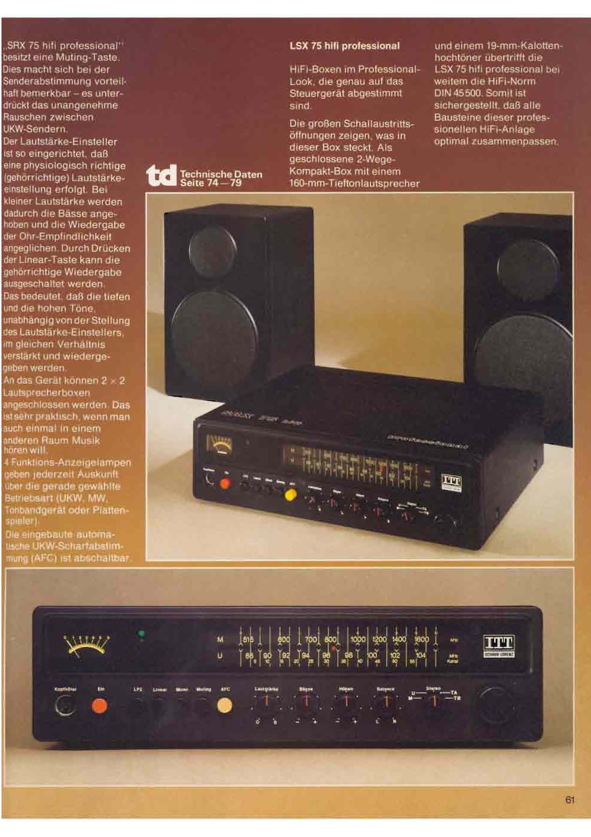 ITT Schaub-Lorenz SRX 75 et LSX 75 • Extrait de catalogue