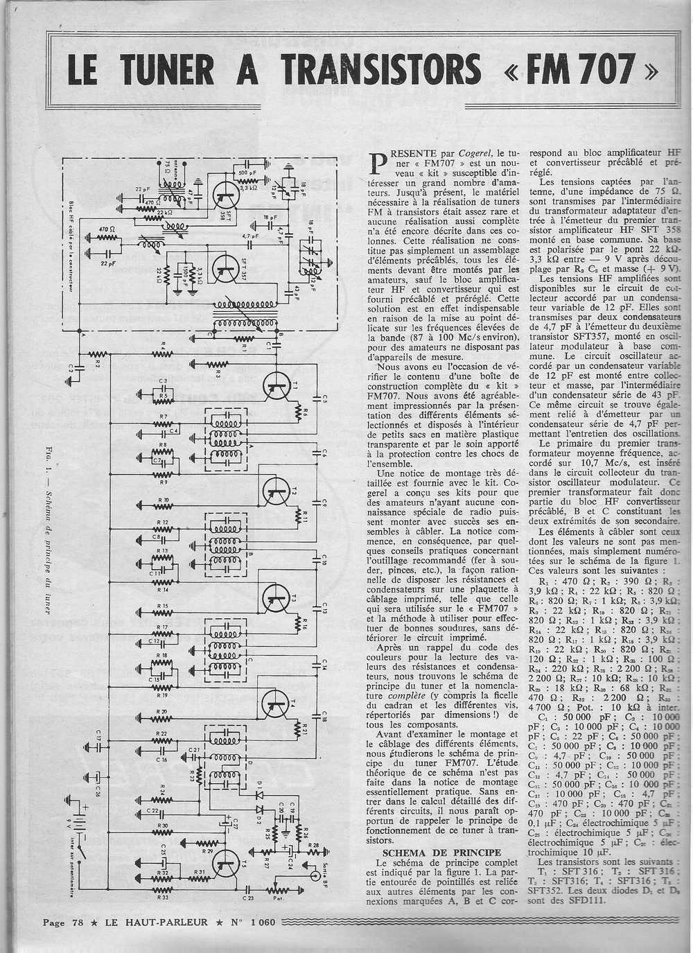 Cogekit Tuner FM 707 • Article 1963 avec schéma