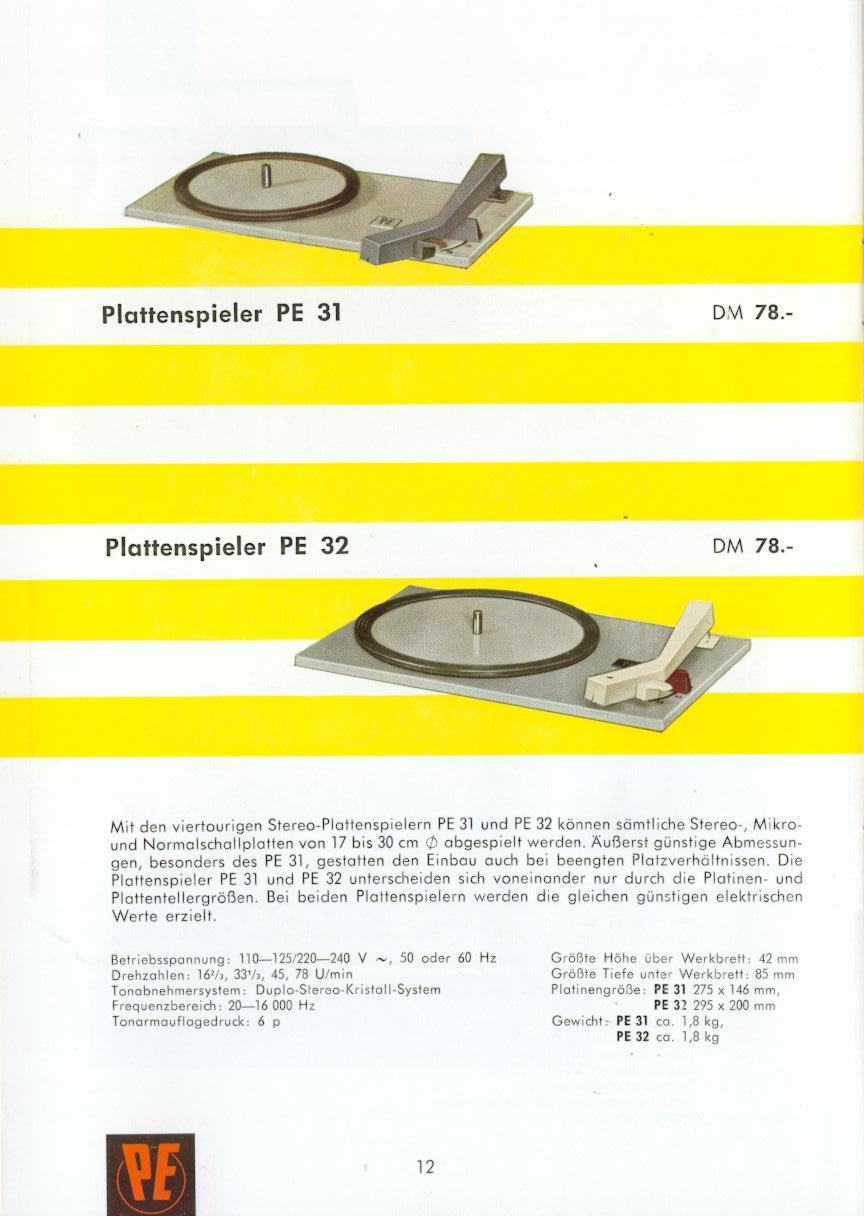 Perpetuum-Ebner PE 31 et PE 32 Extrait de catalogue