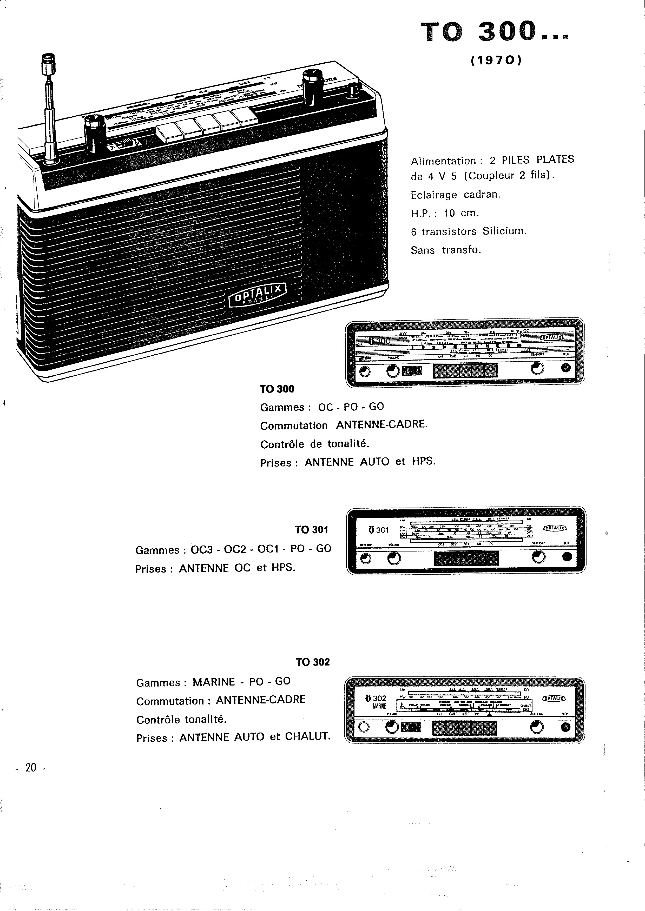 Optalix TO 300, TO 301, TO 302 marine Publicité 1970