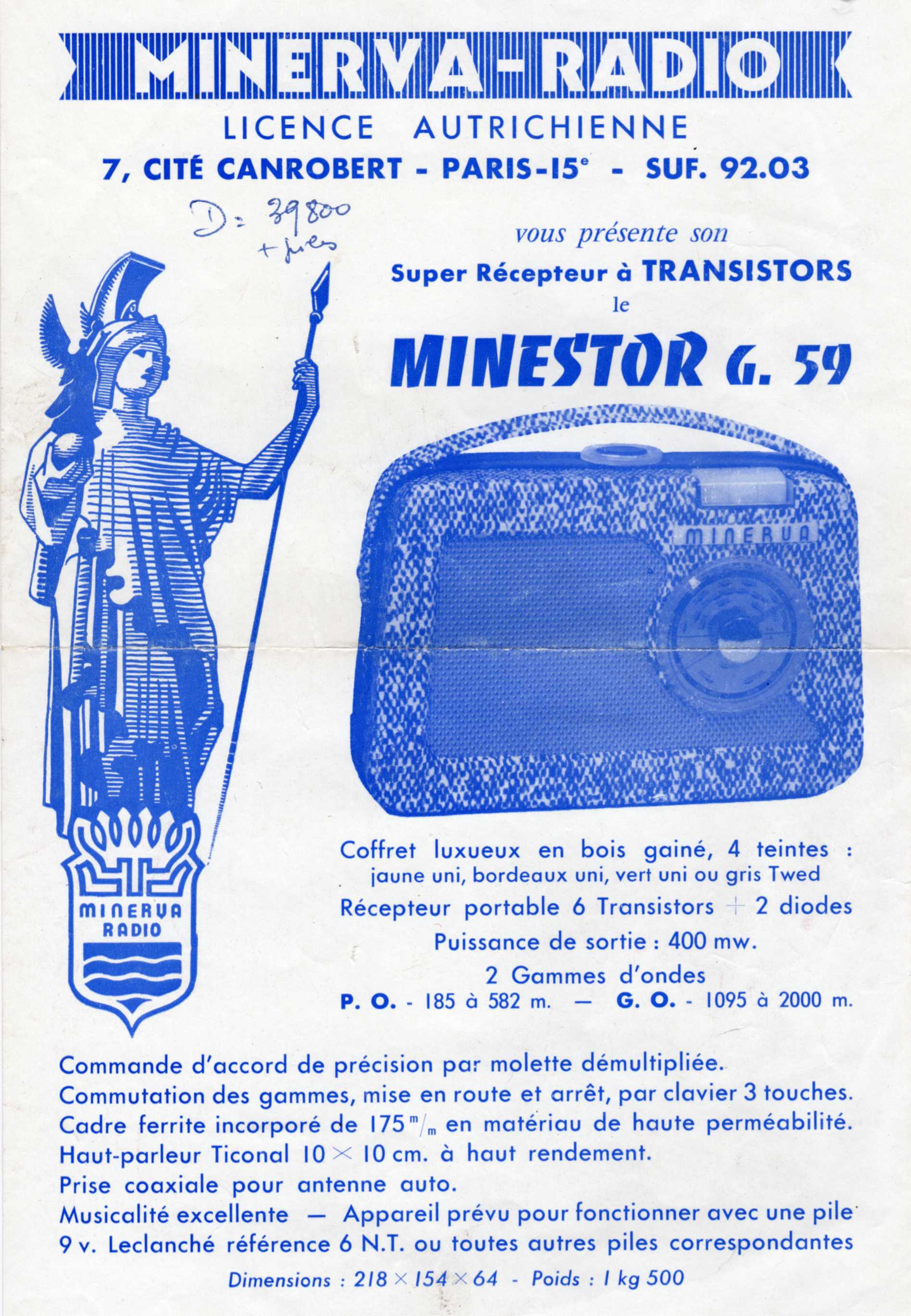 Minerva Minestor G 59 Publicité