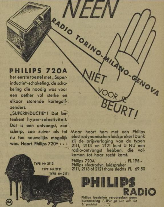 Philips 720 A, 2113, 2121, 2111 • Publicité néerlandaise