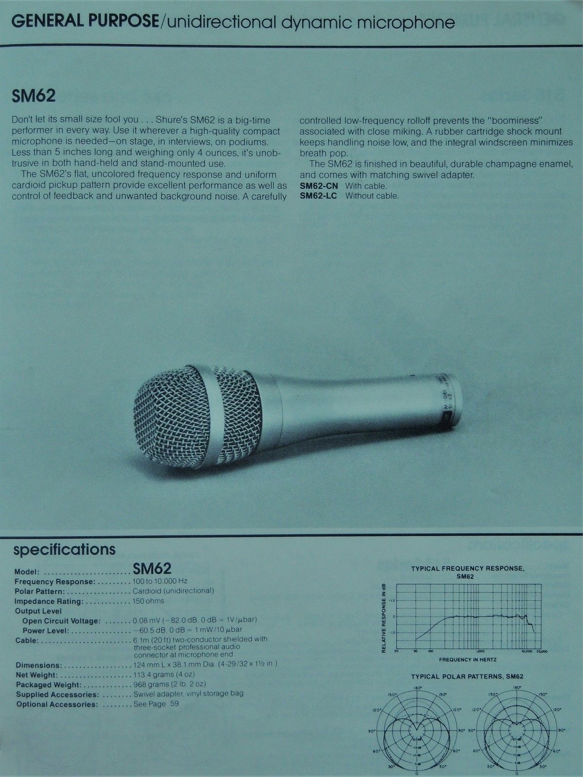 Shure SM 62 • Extrait de catalogue