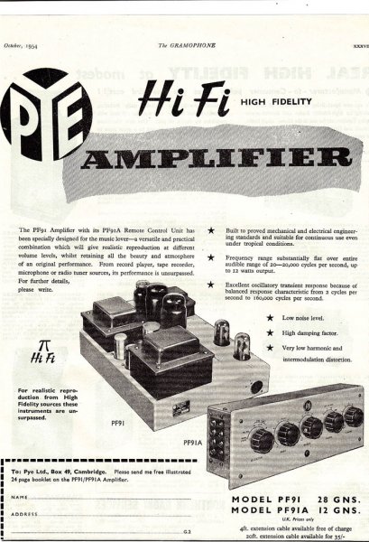PYE PF 91 et PF 91 A • Publicité anglaise