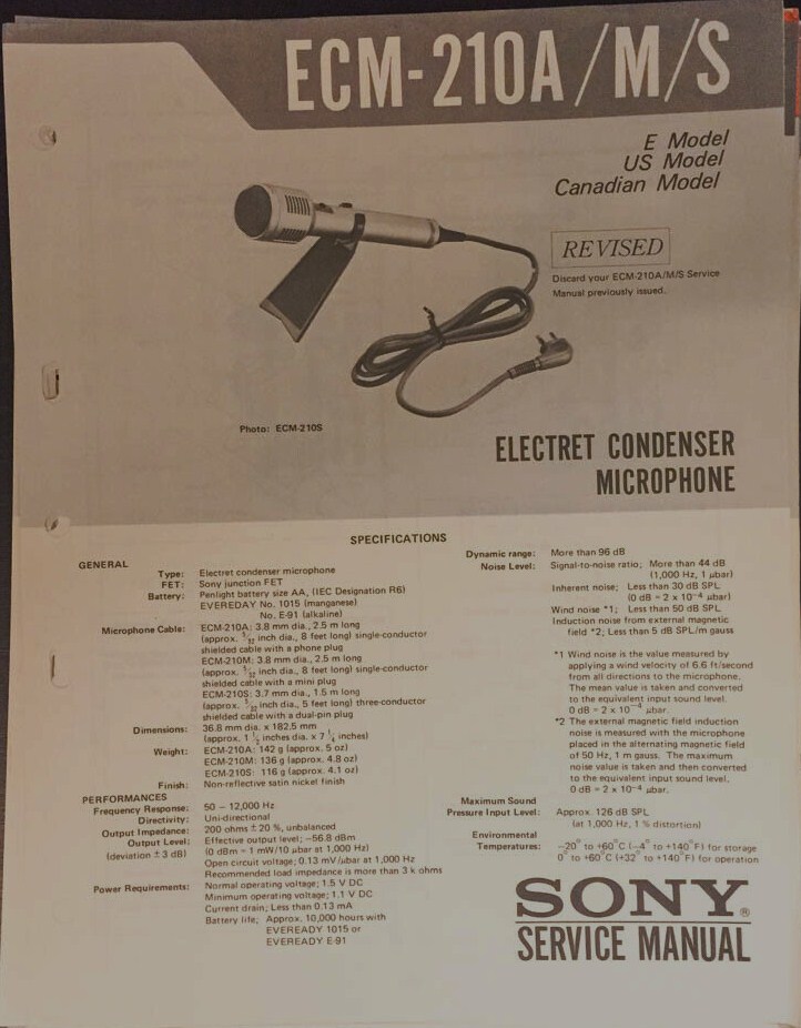 Sony ECM-210 S Manuel de service