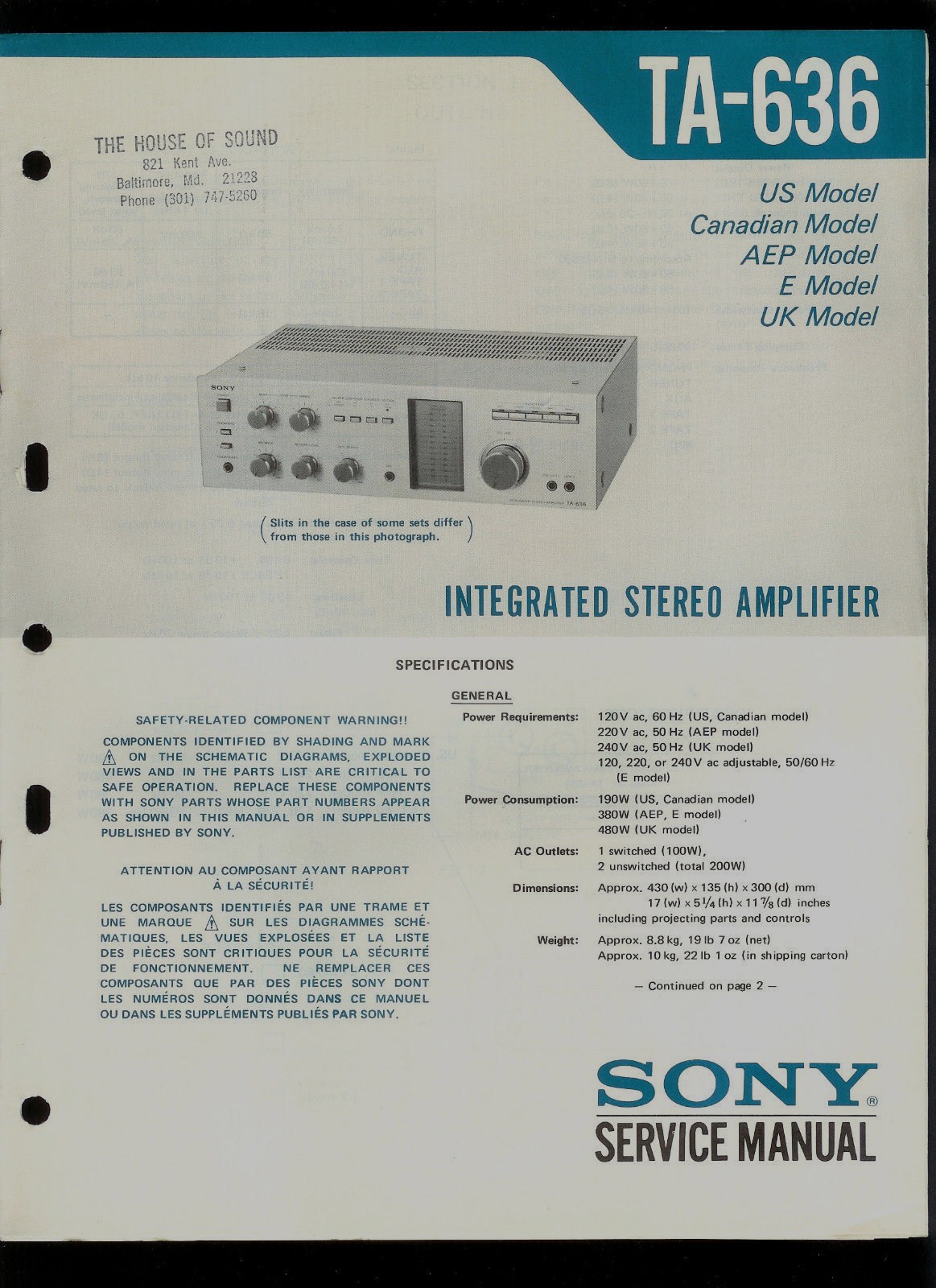 Manuel de service - Service manual