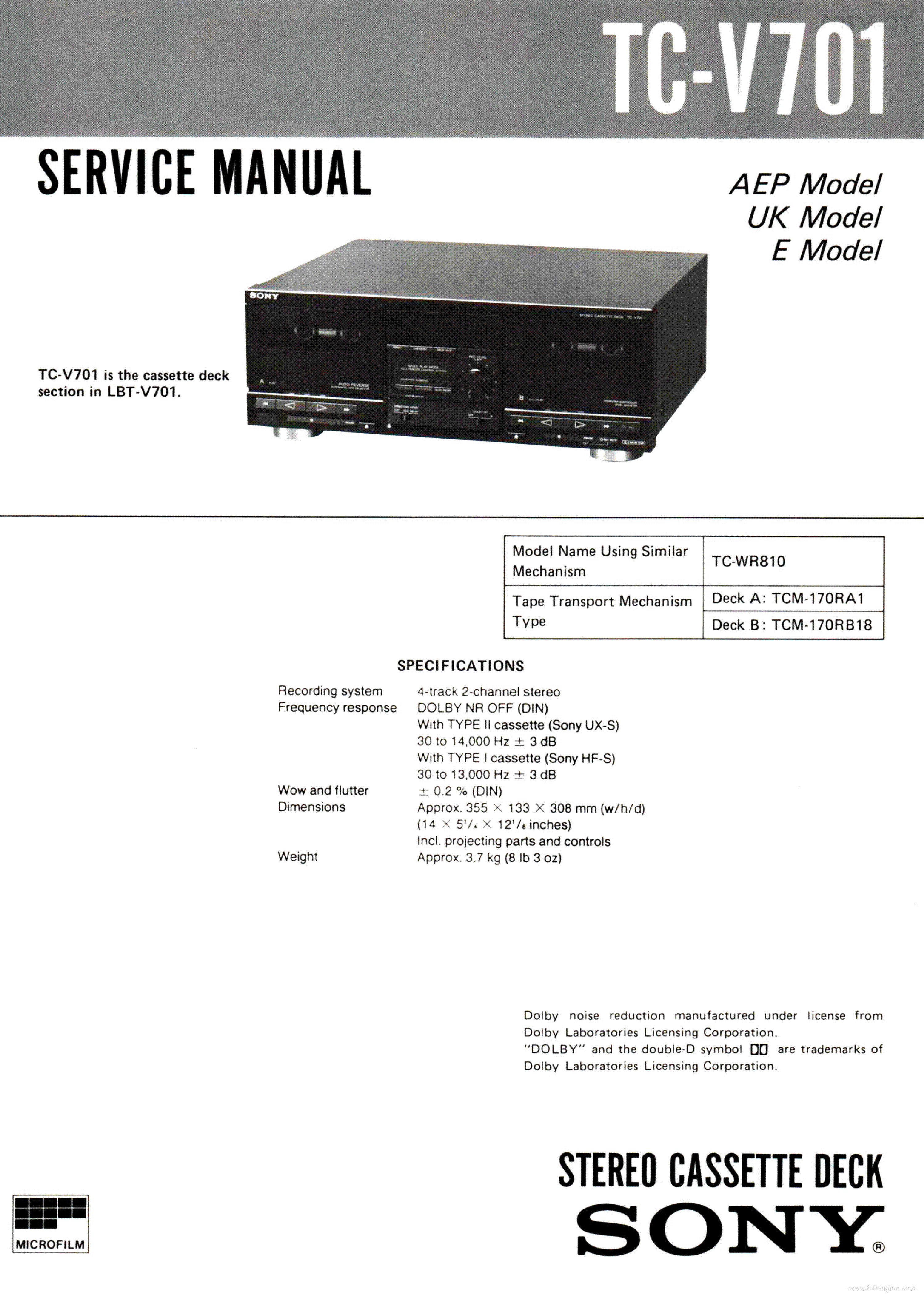 Manuel de service - Service manual