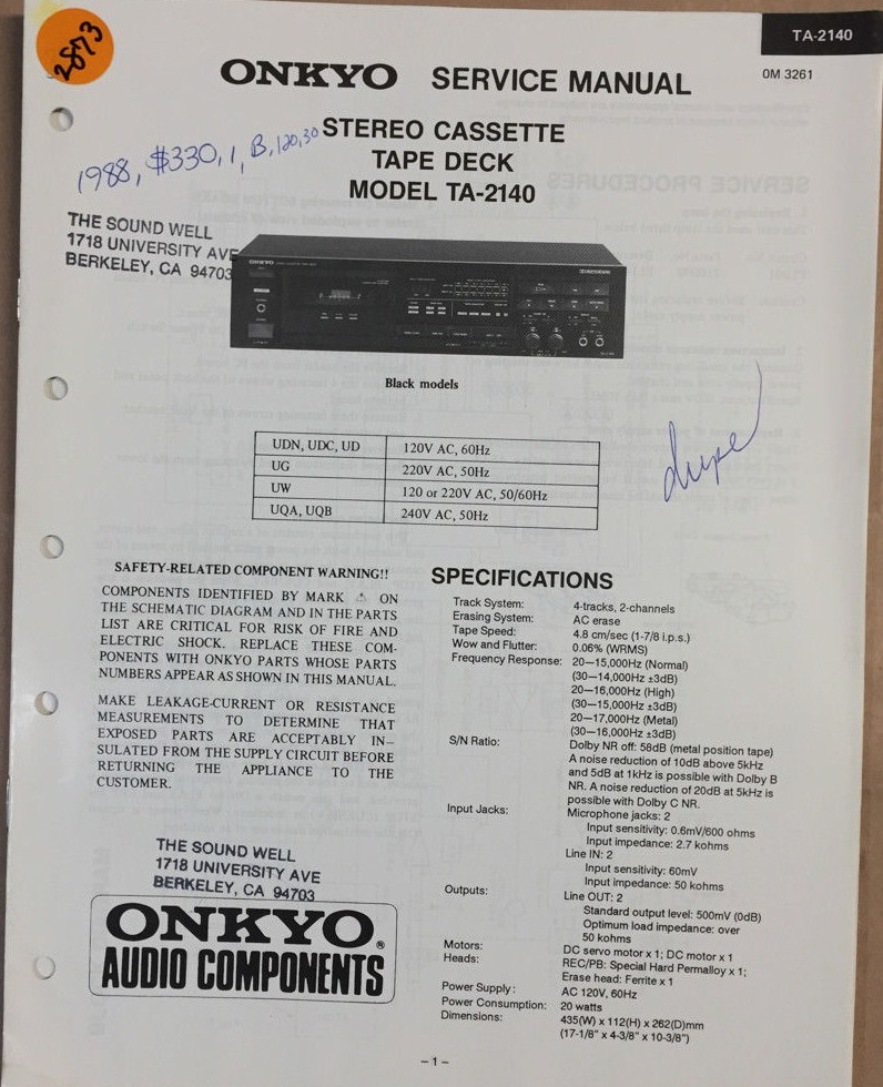 Manuel de service - Service manual