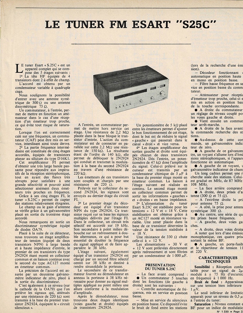 Esart S 25 C • Article - Le Haut-Parleur n° 1330 - novembre 1971