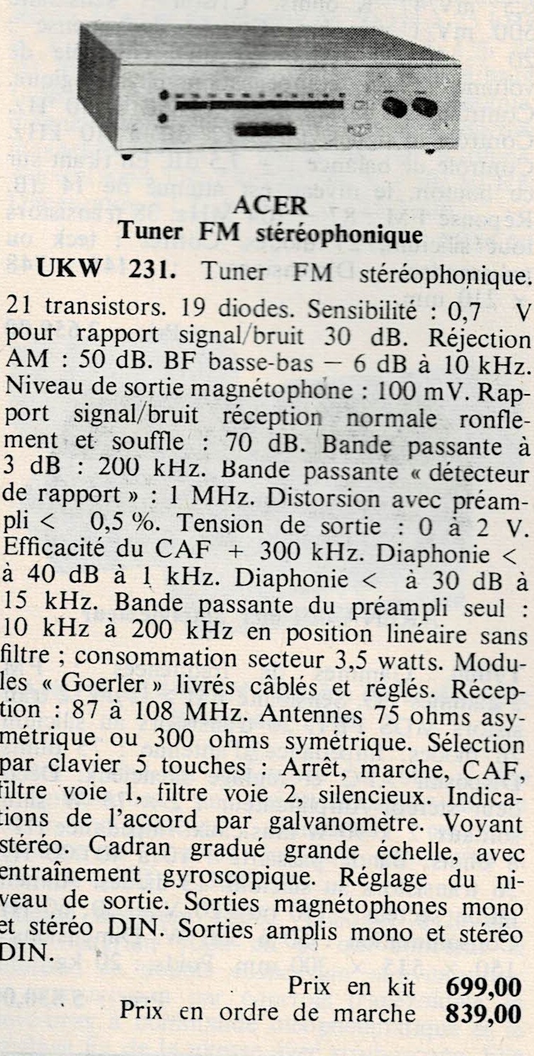 A.C.E.R. UKW 231 • Publicité