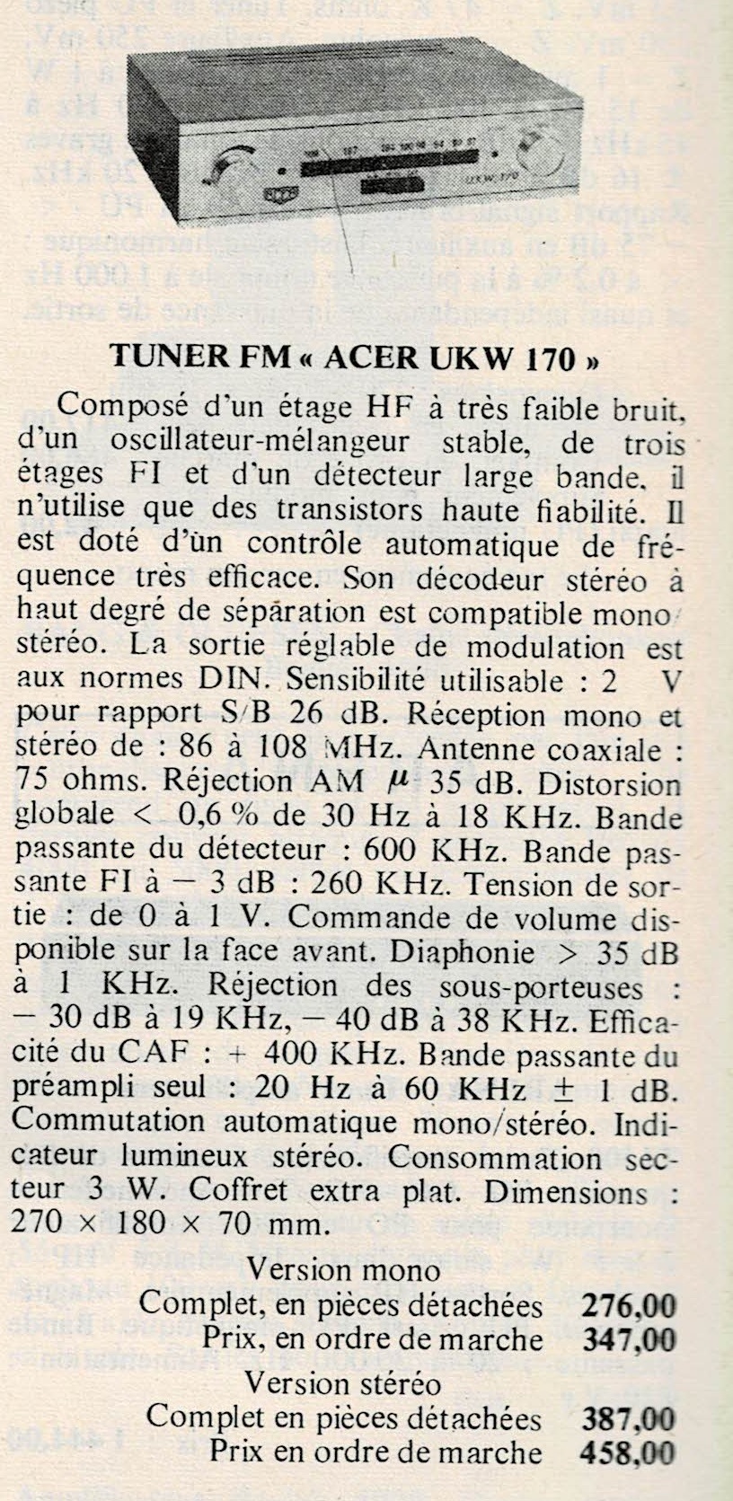 A.C.E.R. UKW 170 • Publicité