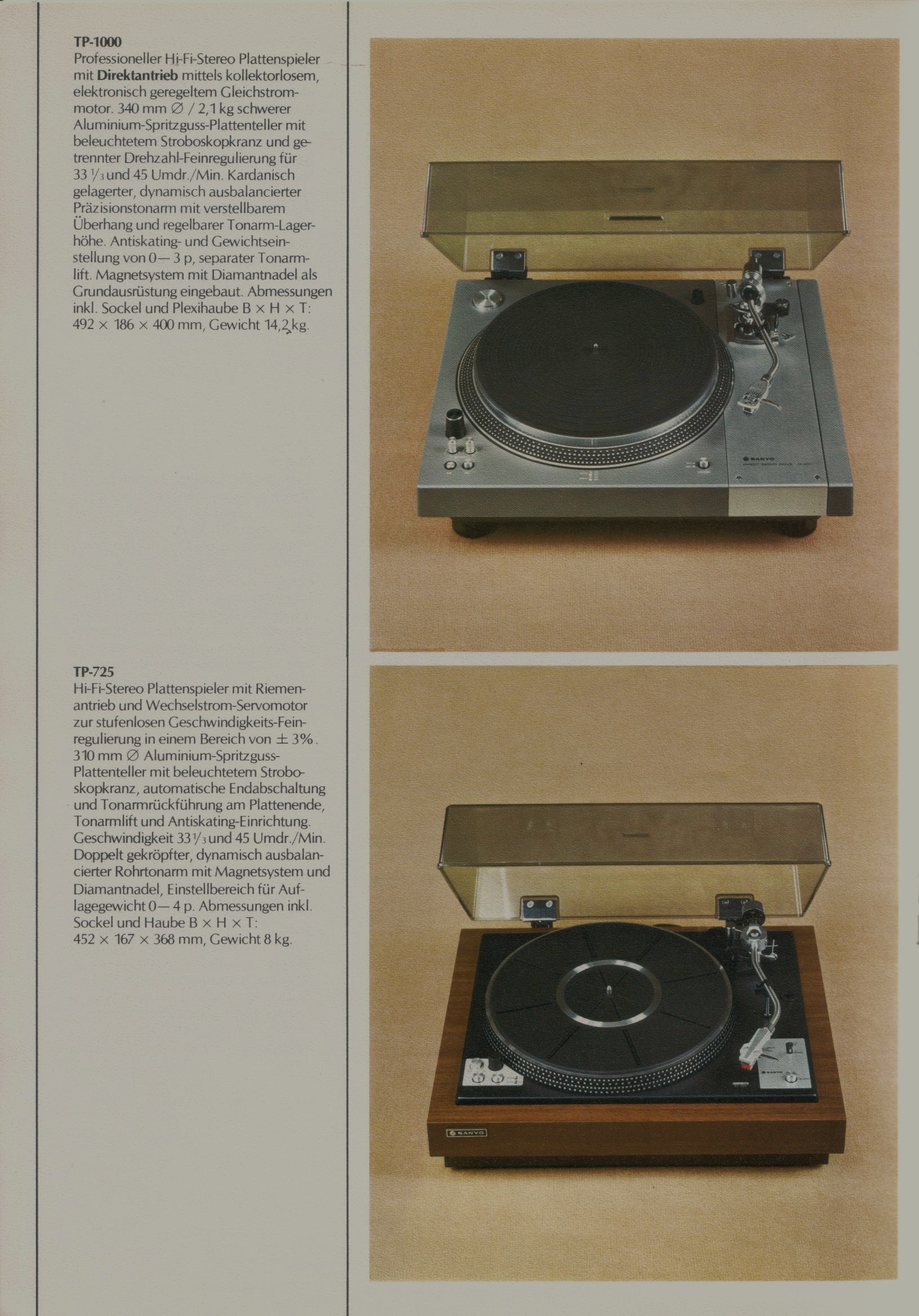 Sanyo TP-725 et TP-1000 Extrait de catalogue